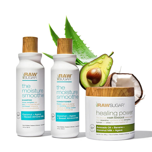 Raw Sugar Moisture Smoothie Shampoo and Conditioner Set, Moisturize & Nourish Dry Hair, Bulk Shampoo and Conditioner with Coconut Oil, Agave & Sweet Almond Oil, Formulated without Sulfates & Parabens