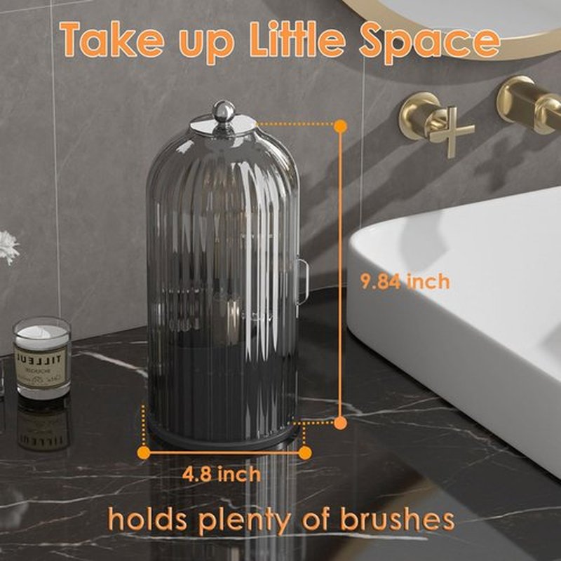 YOOLENS Makeup Brush Holder Organizer with Lid,360 Rotating Clear Dustproof Makeup Brushes Organizer for Vanity Desktop Bathroom Countertop, Black