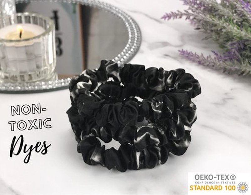 Celestial Silk Mulberry Silk Scrunchies for Hair (Small, Black Marble)