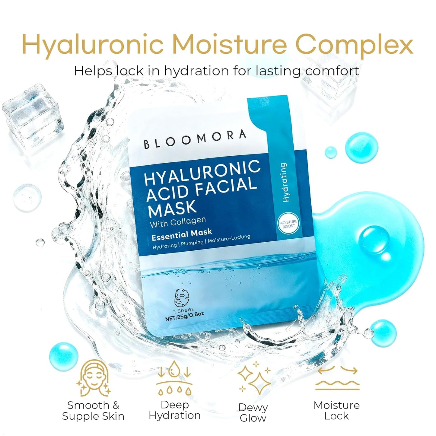 Hyaluronic Acid & Collagen Face Mask Set - 10 Pack | Deep Hydration & Moisturizing Sheets for All Skin Types
