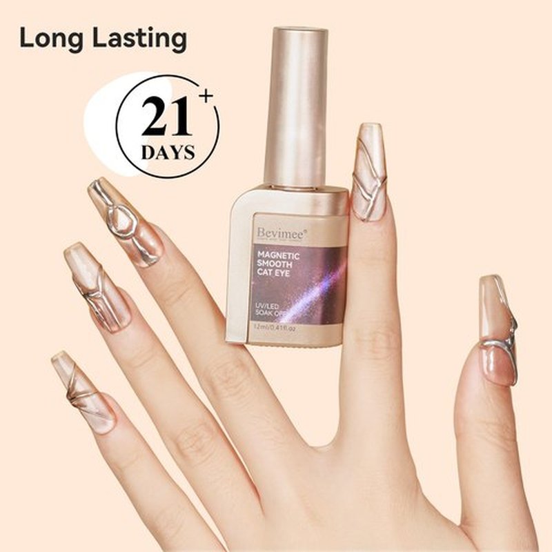 Bevimee Moonlight Cat Eye Gel Nail Polish 12ML, Crystal Nude High Gloss Cateye Gel Polish Nail Magnetic Glitter Holographic Nail Polish Glass Diamond Cats Eye Velvet UV Gel Polish for Nail Art 1PC