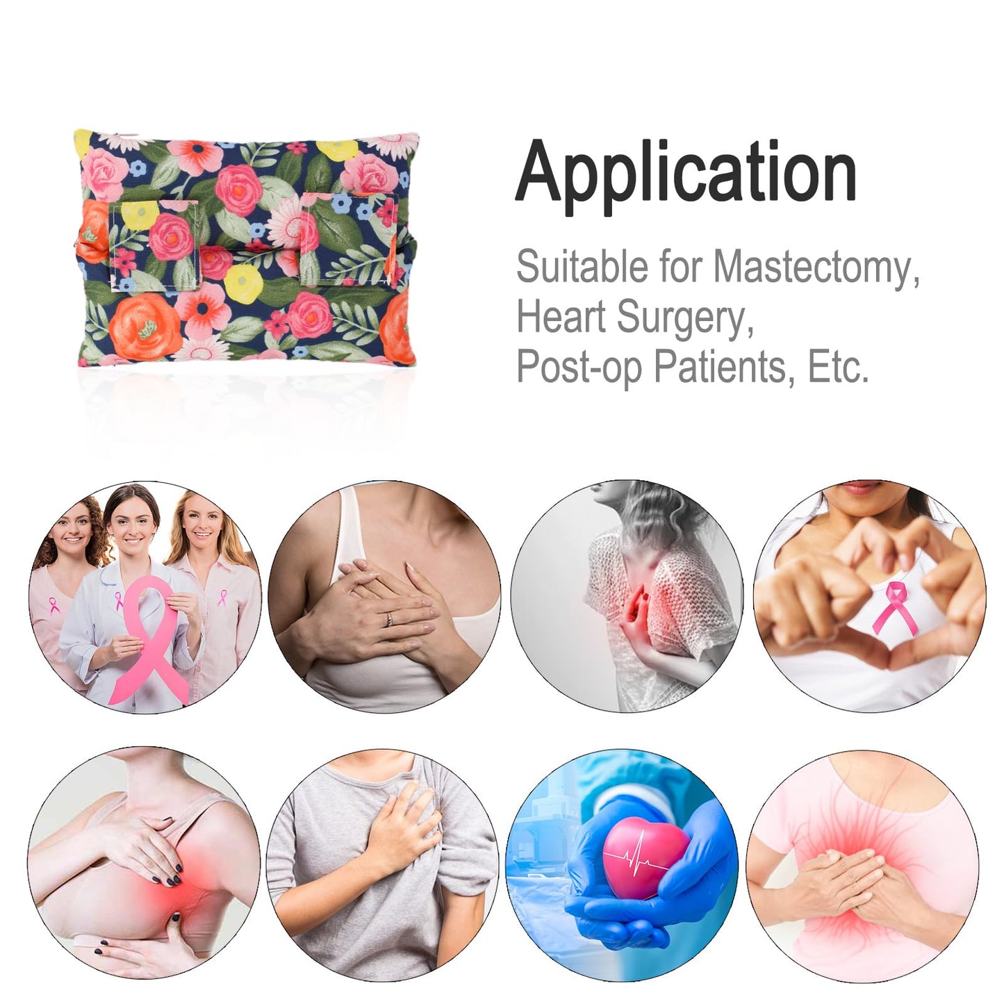 BNRendles Pacemaker Pillow Chemo Port Pillows for Mastectomy, Open Heart Surgery Recovery Gifts Breast Cancer Bypass Post Surgery Cushion, Painting Flower