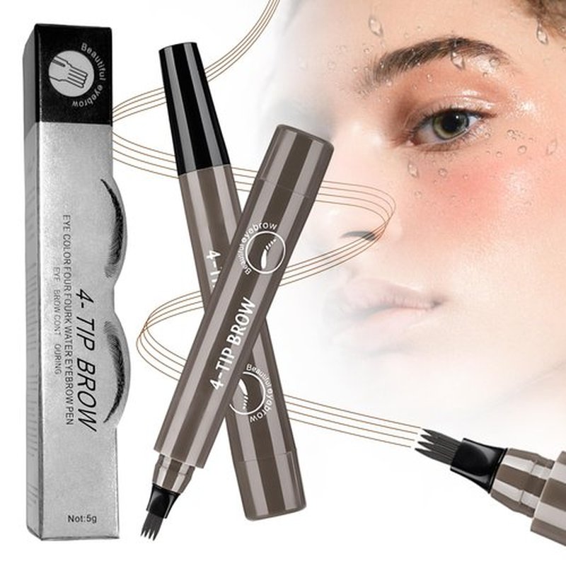 Magic Eyebrow Pencil, Long-Lasting 3D Waterproof Microblading Eyebrow Pencil Contouring Pen, 4 Tipped Precise Brow Pen Eyebrow Brush Fine Stroke Microblade Eyebrow Pencil (Gray Brown)