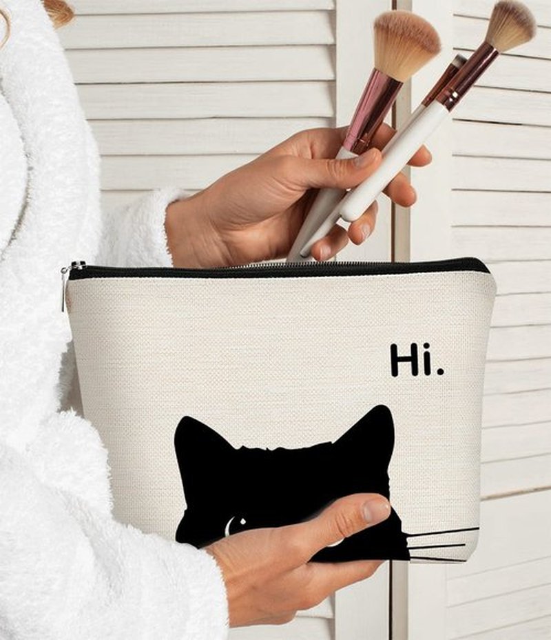 BARPERY Cat Makeup Bag,Cute Makeup Bag,Cat Lover Gifts For Women,Black Cat Gifts,Hi Cat Kitty Kitten Cats Cosmetic Bag Zipper Travel Toiletry Bag,Teen Girl Gifts,Cat Purse，Birthday Gift
