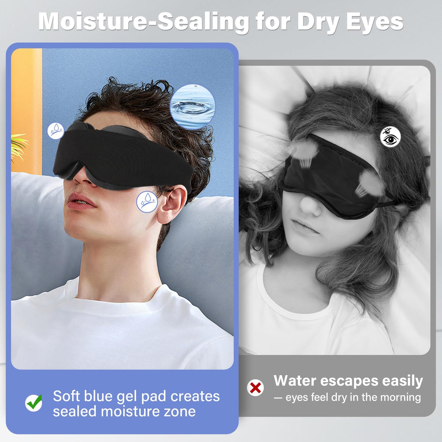 2026 Upgraded Sleep Mask for Dry Eyes – Reusable Eye Mask for Men & Women –100% Blackout & Adjustable Moisture Goggle, Soft, Comfortable– Ideal for Travel – Black