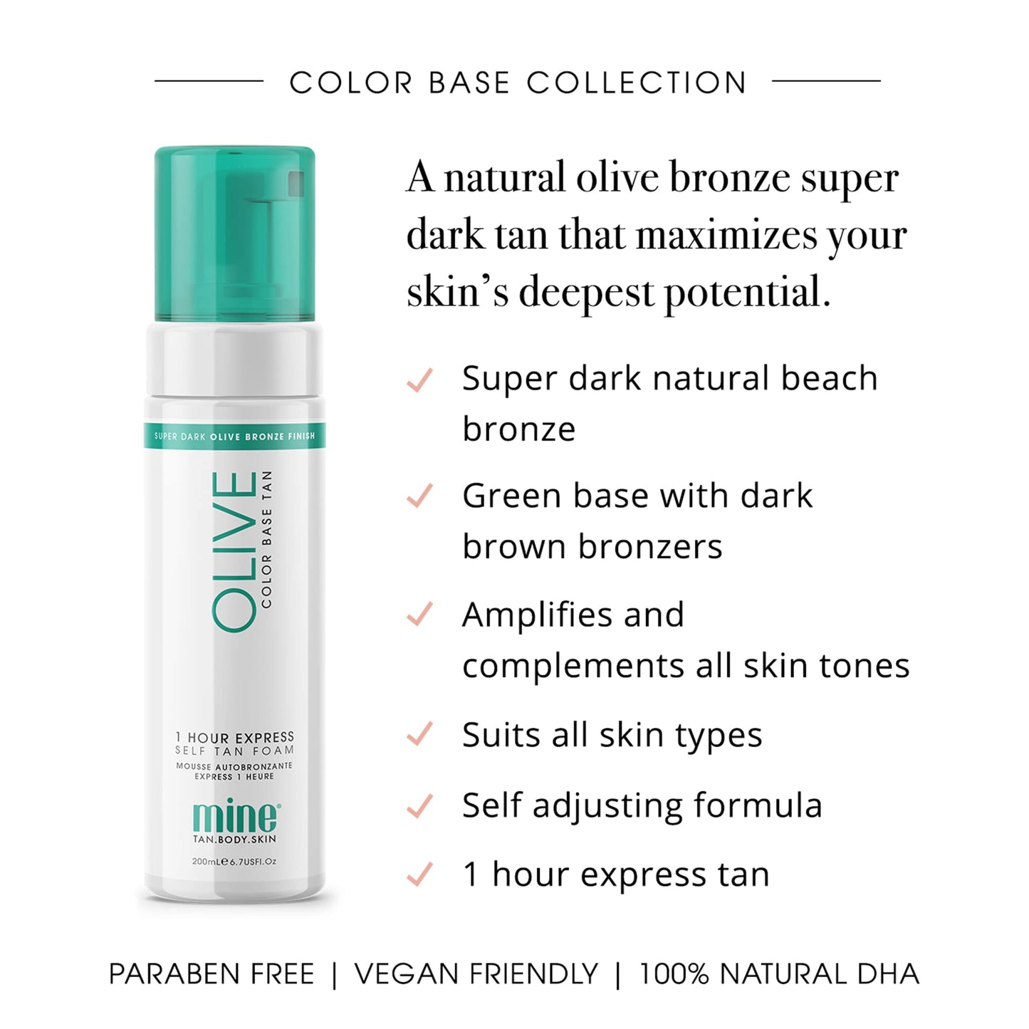 Minetan Self Tan Foam | Olive - 1 Hour Express, Best Sunless Tanning Mousse for a Dark Bronze Finish, Face & Body Fake Tanner, Ultra Hydrating Glow, Vegan & Paraben Free, 6.7 Fl Oz