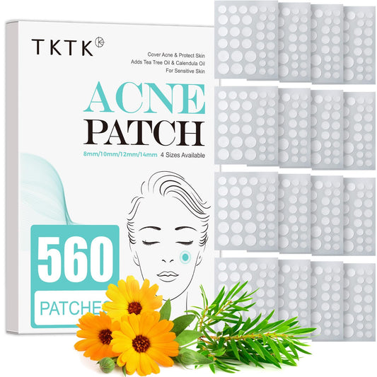 Acne Patches - Hydrocolloid Pimple Patch with Tea Tree & Calendula Oil | 560 Invisible Zit Patches in 4 Sizes