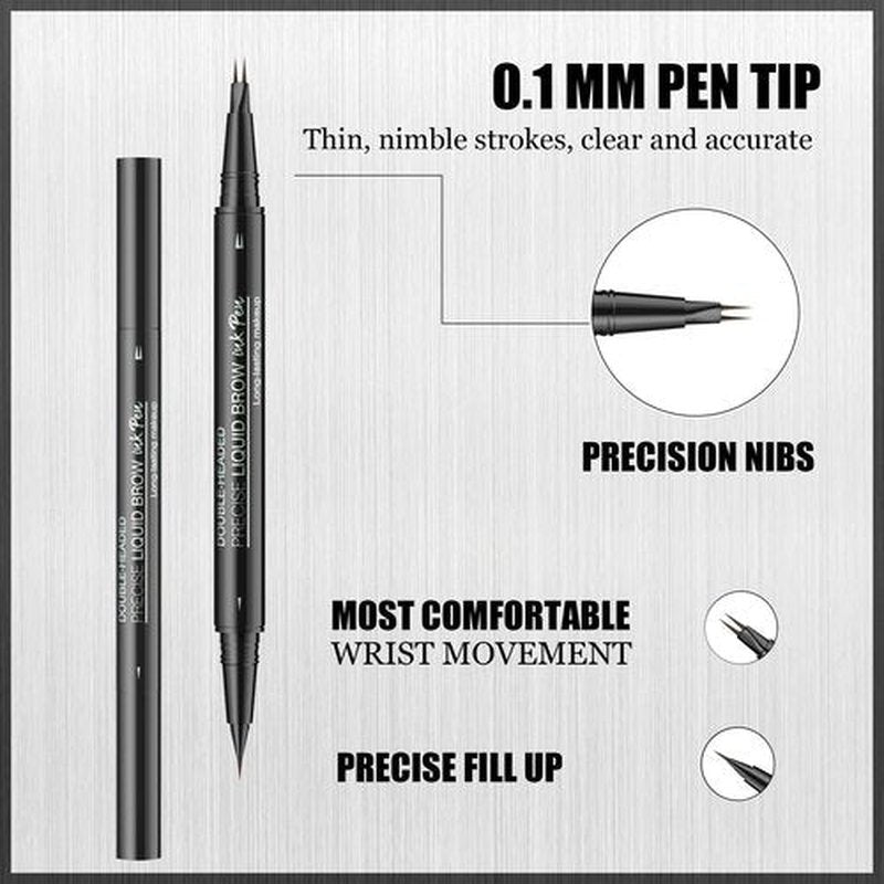 Hello Kiss Microblading Eyebrow Pen - Dual-Ended Microblading Eyebrow Pen with Ultra-Fine Tip and Brush Creates Flawless Hair-Like Brows, Waterproof and Long-Lasting (Brown)