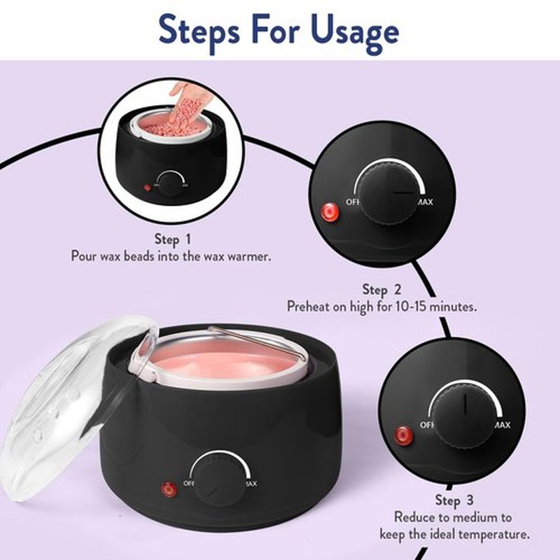 Professional Portable Wax Warmer Machine: Melts Hard Wax Beads for Body Face Hair Removal - with 14oz Wax Pot Adjustable Temperature Clear Lid (Black)