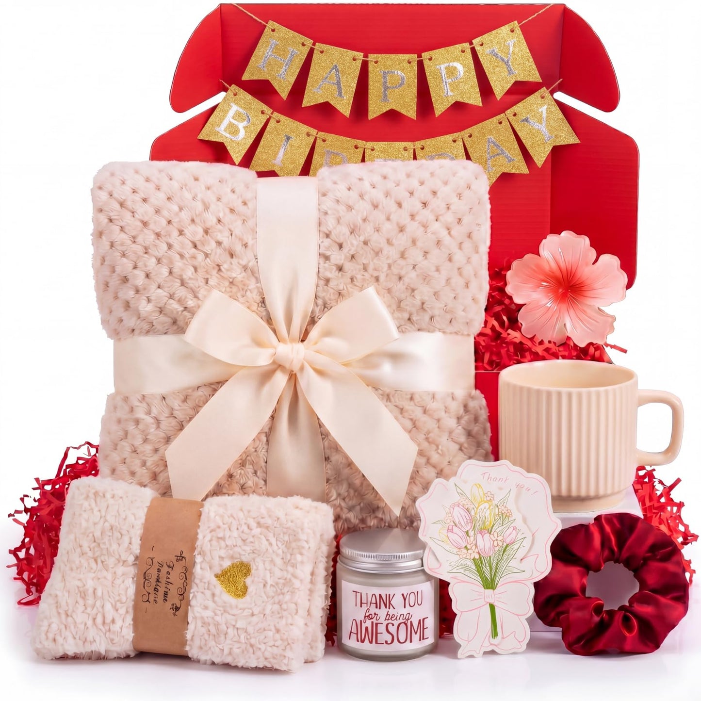Zopeal Birthday Gifts Baskets for Women with Custom Banner, Gifts Relaxing Spa Package Thank You Box for Her Mom Sister Friend Wife Teacher Coworker(Red)