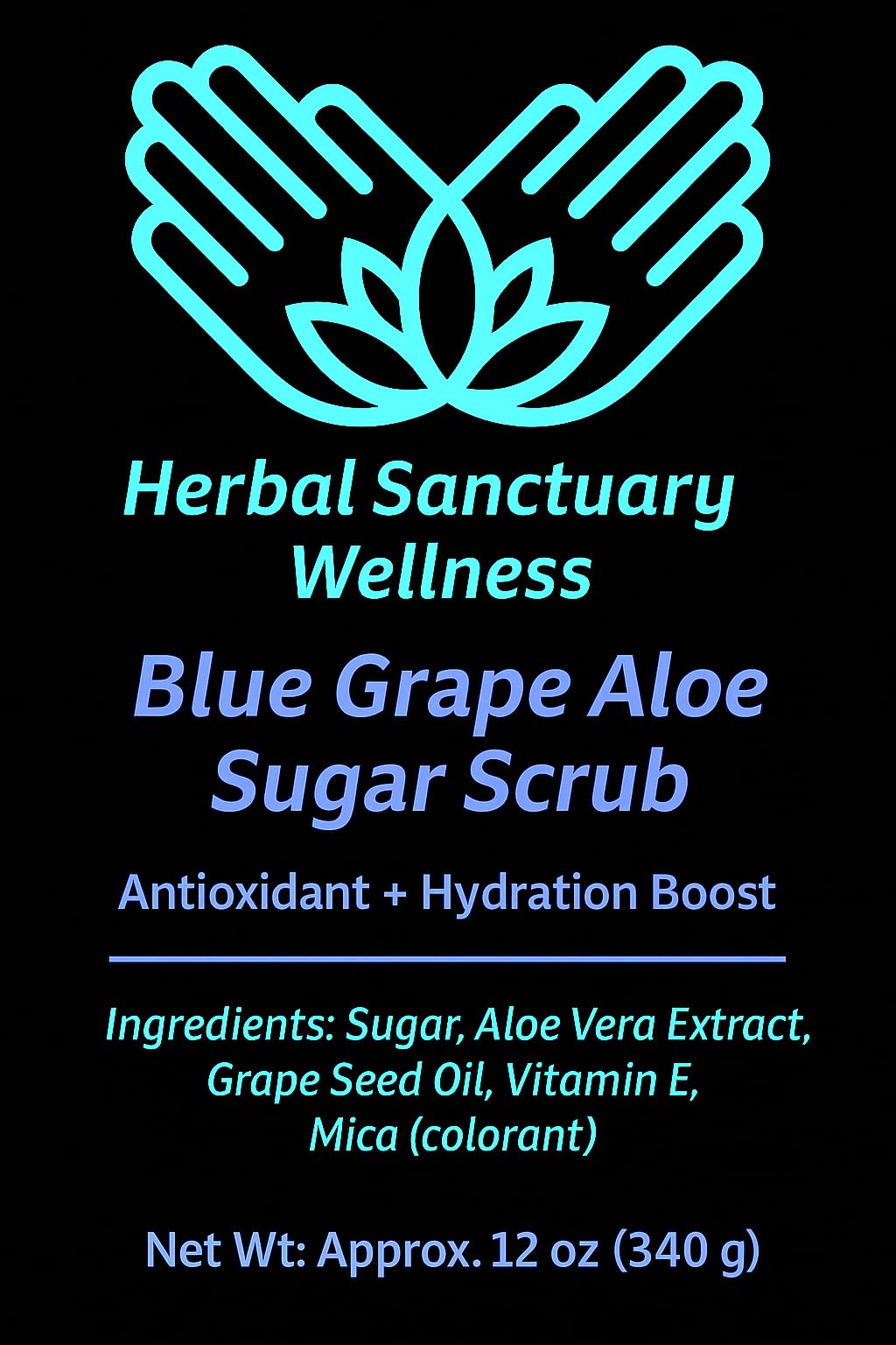 Herbal Sanctuary Wellness Blue Grape Aloe Sugar Body Scrub with Antioxidant, Hydration Boost, Natural Exfoliant, 12 oz