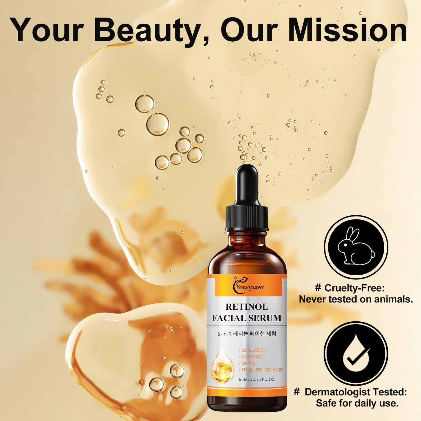 Collagen Facial Serum with Retinol, Vitamin C, Snail Mucin & Hyaluronic Acid-2 fl.oz-Age-Defying & Balancing Essence - Deeply Hydrating & Enhancing Formula - Daily Skin Care for a Supple, Radiant Look