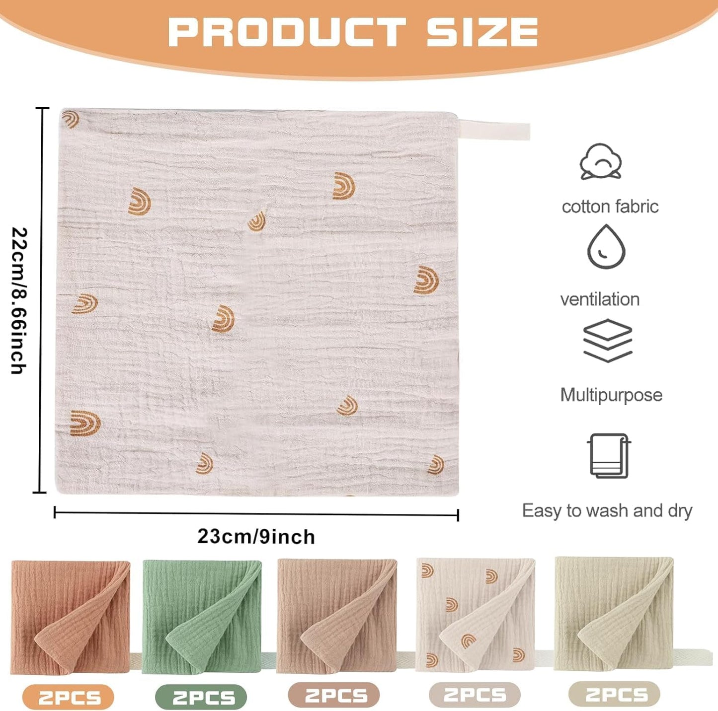 JKSvrenthy 10 Pack Face Cloths with Handing Loop, Soft Wash Cloth for Washing Face, Cotton Face Towels for Sensitive Skin Women Facial Makeup Remover Reusable Absorbent Washcloths （9 x 9 Inch）