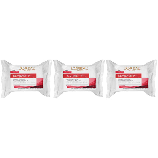 Revitalift Makeup Removing Wipes with Vitamin E - 30 Count Cleansing Towelettes (Pack of 3) by L'Oreal Paris
