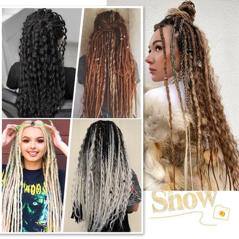 Ajsowju Boho Dreads Clip in Dreadlock Extension 5PCS 20 Strands Clip in Boho Dreadlock 24inches Thin Soft Dread Extenisons for Women (1B/613,Boho)