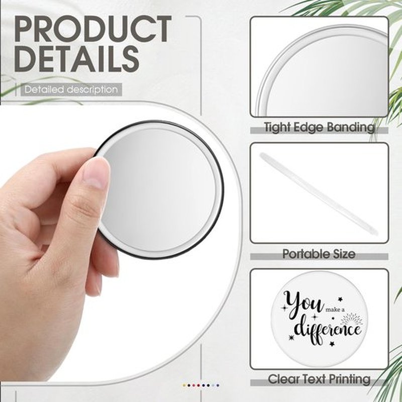 Kigley 2.8 Inch Inspirational Compact Mirror Bulk Round Portable Pocket Makeup Glass Mirror Purse Mini Small Mirror for Women Teacher Girls Coworker Friends (White Base, 48 Pcs)