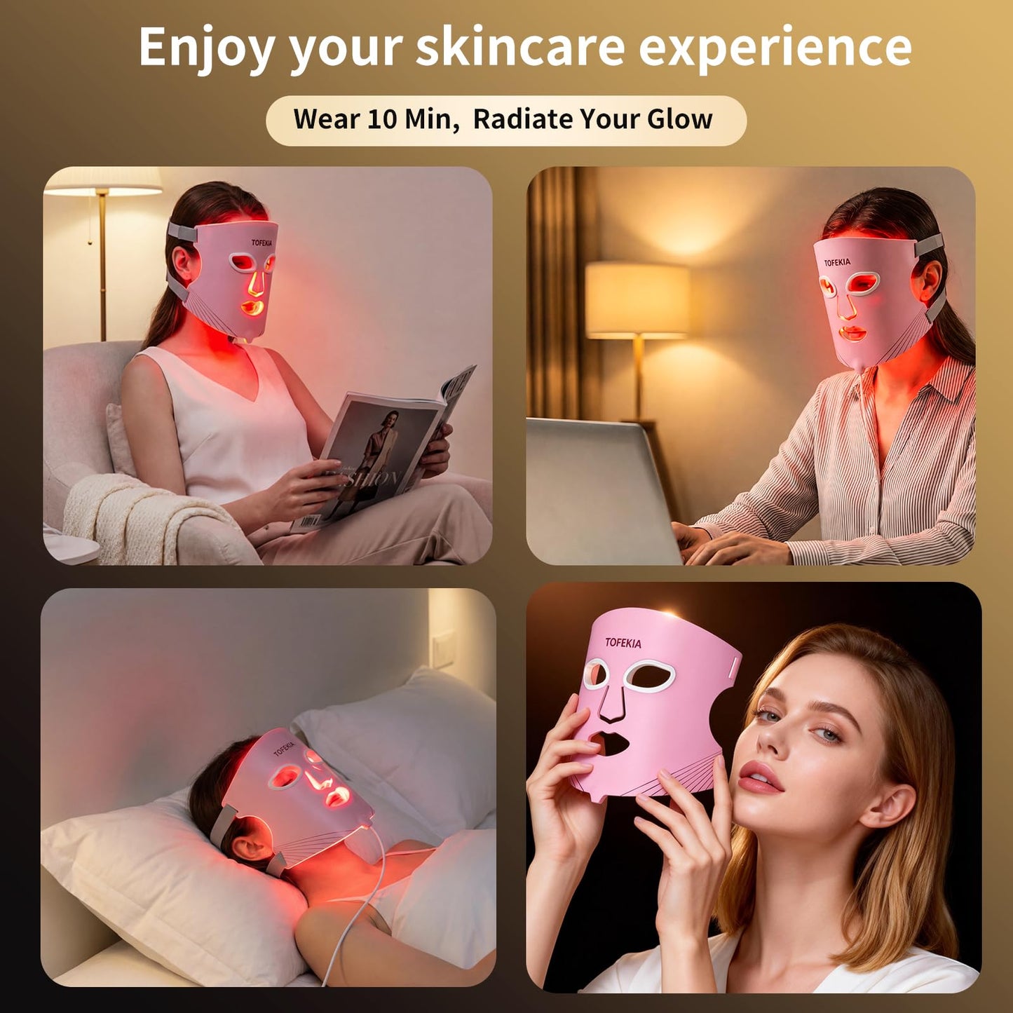 TOFEKIA FDA-Cleared Red Light Therapy Mask For face - 432 LEDs with 850nm NIR Light, 3 Light Therapy Modes for Anti-Aging, Wrinkles & Acne, Rechargeable LED mask for At-Home Use