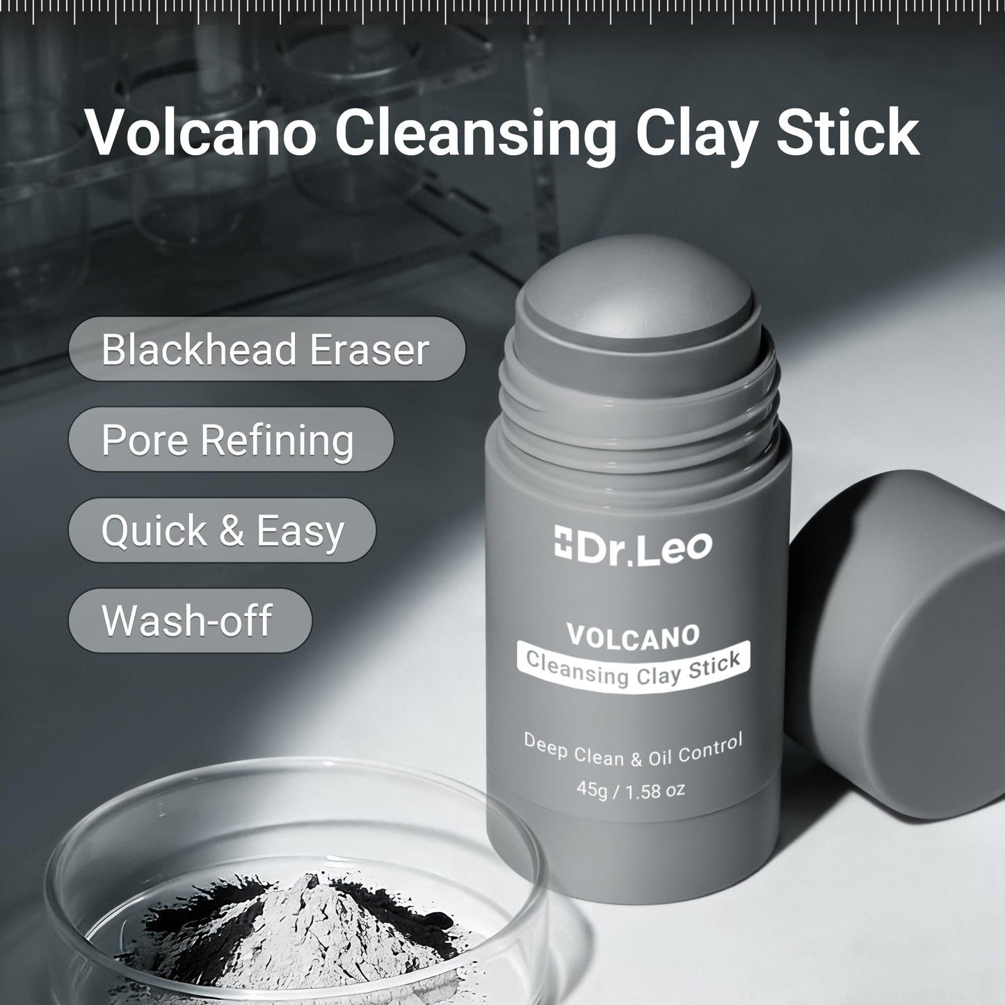 Dr.Leo Blackhead Remover Clay Mask Stick, Volcanic Mud & Kaolin, 1.58oz