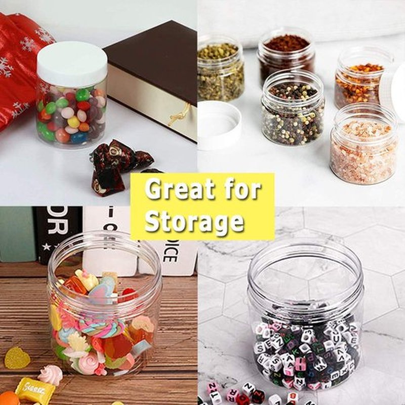 20 Pcs 2oz Plastic Cosmetic Container,Round Clear Pot Jars with White Lids,Empty Cosmetic Jar for Travel Storage,Lotion,Cream,Jewelry,Powder,Eye Shadow,Painting,DIY Crafts