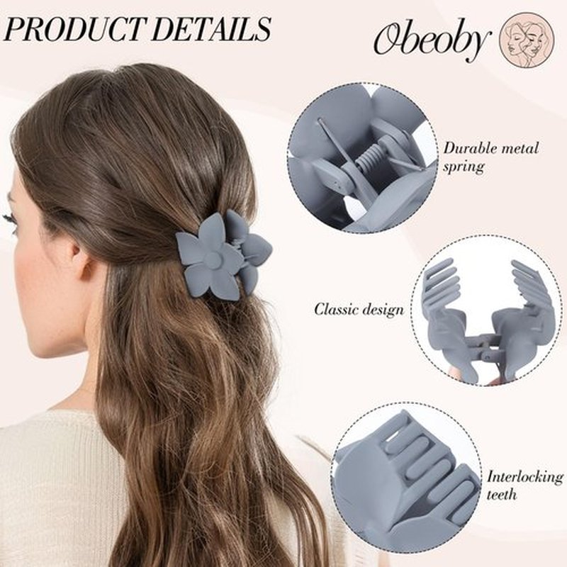 obeoby 8 Pcs Flower Claw Clips, Medium Hair Claw Clips for Thin Hair Hawaiian Flower Hair Clips Hibiscus Claw Clips Hair Accessories for Women Girls