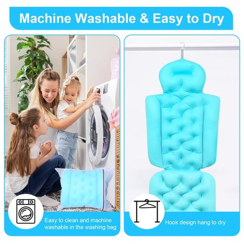 Full Body Bath Pillow for Bathtub, Bath Pillows for Tub with Powerful Non-Slip Suction Cups and Mesh Laundry Bag, Luxury Tub Pillow for Bath for Headrest Neck and Back Support Bue