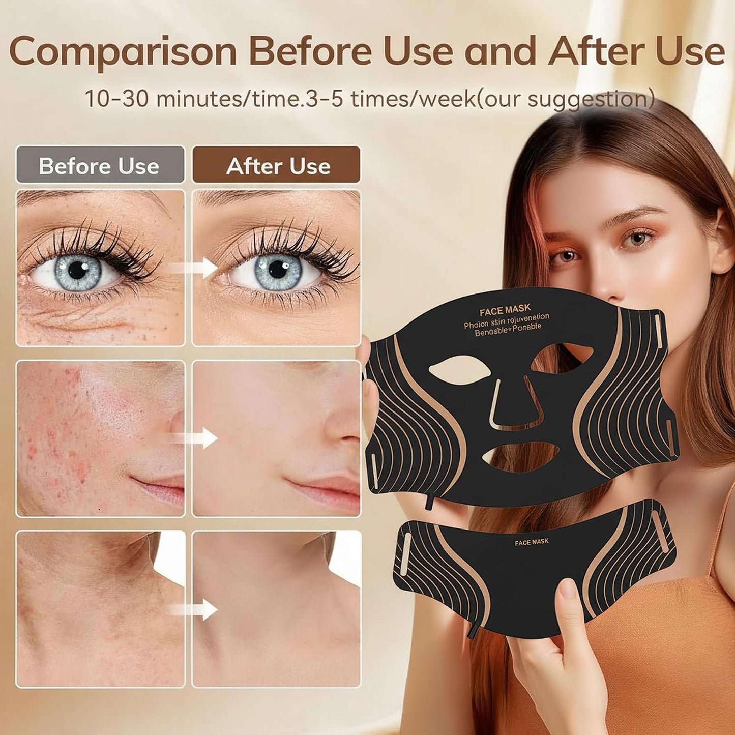 Red Light Therapy Mask for Face,LED Light Therapy Mask Skin Care Mask & Neck,Infrared Lights Masks for Home Working Travel Yoga Sleep
