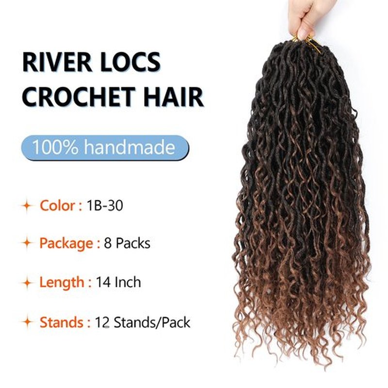 Goddess Locs Crochet Hair For Black Women 14 Inch 8 Packs Faux Locs Crochet Hair Crochet Locs Crochet Hair Pre Looped Soft Locs Crochet Hair River Locs With Curly Ends(1B/30#)