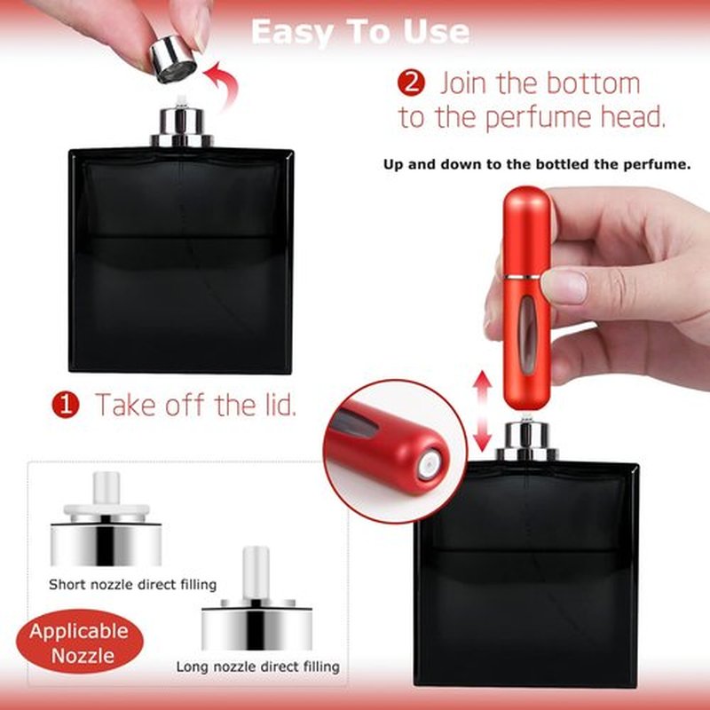 Fivexing 2Pcs Refillable Perfume Atomizer Bottles，Portable Mini Separate Perfume Bottle，Travel and Outings Spray Boxes Dispensers 5ml/0.2oz(Red)