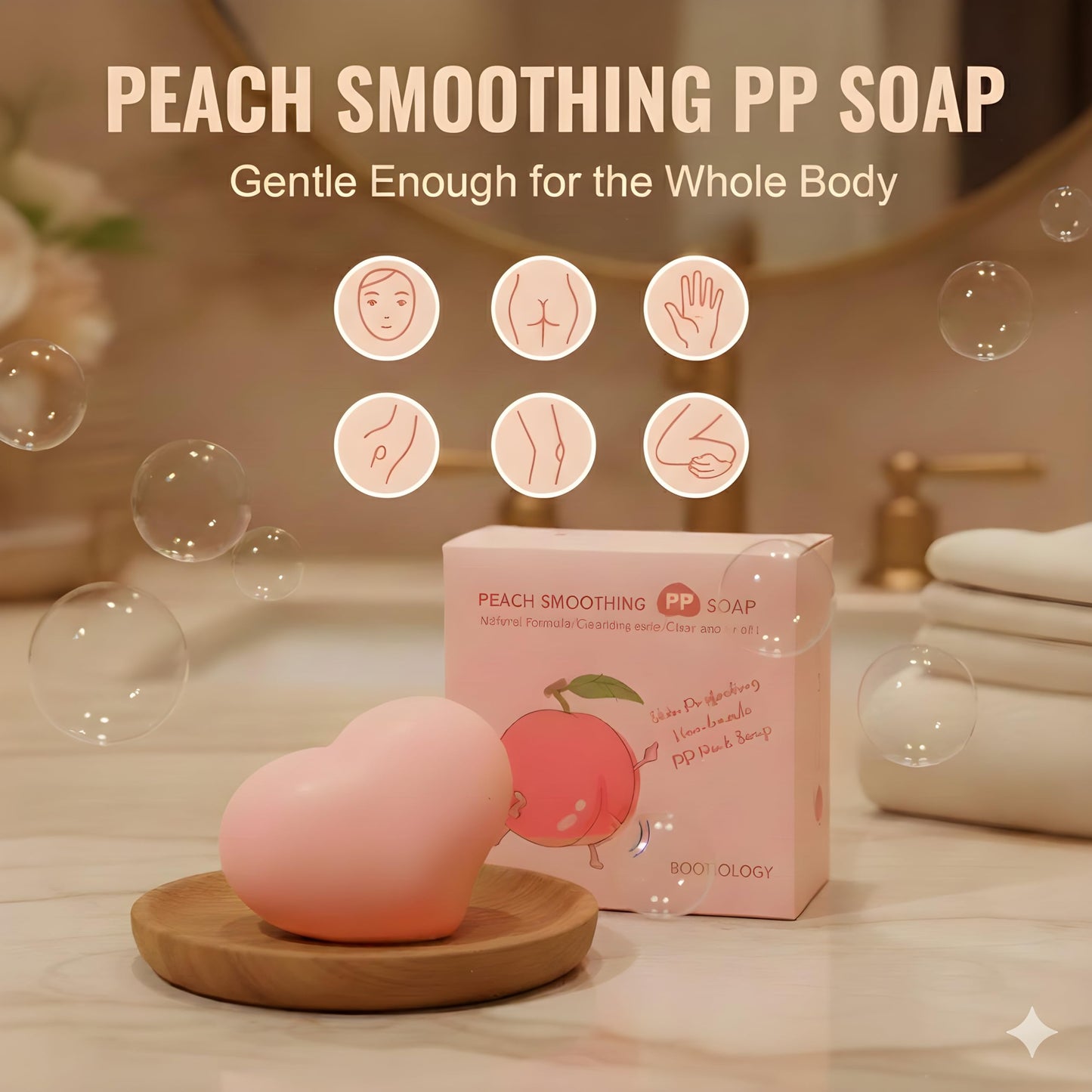 Korean Peach Yoni Soap, Tightens, Exfoliates, Smooths, Perfects, with Fruit Acids & Walnut, Sensitive Skin Safe, Smooths Cellulite & Reduces Stretch Marks, 3-Pack