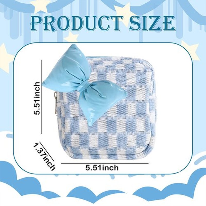 LYDZTION 2Pcs Small Makeup Bag Cosmetic Bag for Women, Checkered Makeup Bag Plaid Makeup Bag Cute Small Makeup Bag Storage Bag Travel Toiletry Bag Organizer Bow Pouch,Blue and Pink