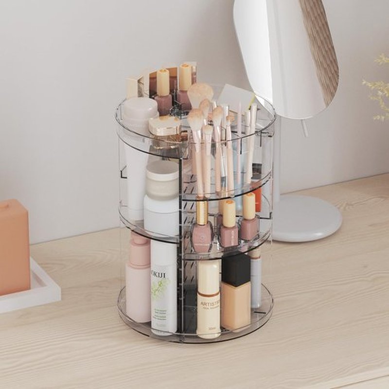 360 Rotating Makeup Organizer with Partition Slots, 8 Adjustable Layers Spinning Skincare Organizers, Large Capacity Makeup Desk Storage Shelf, Revolving Cosmetic Rack for Vanity Bathroom Countertop