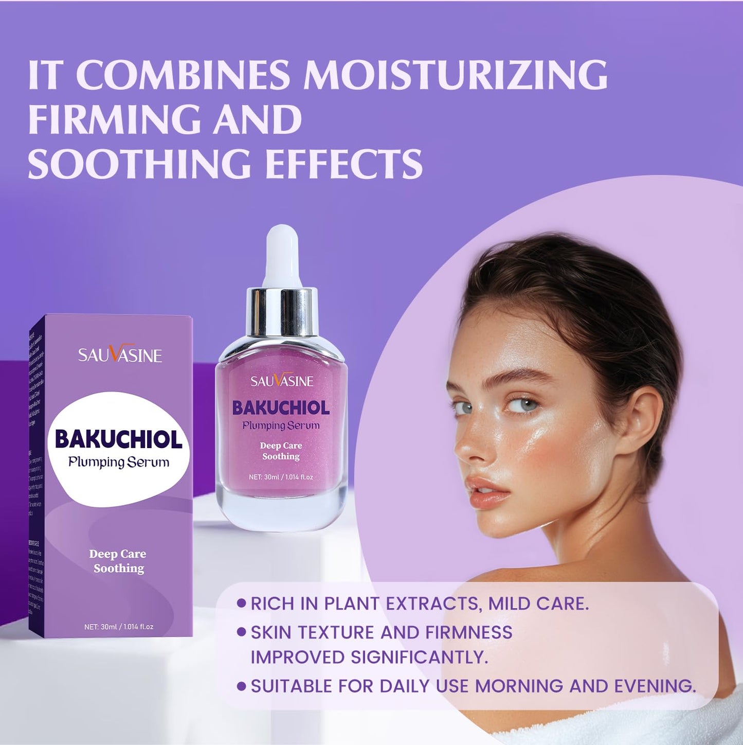 Bakuchiol Plumping Serum for Face, Hydrating Lightweight Essence with Niacinamide, Ceramides & Multi-Peptides, Boosts Skin Barrier, Leaves Smooth & Dewy-Looking Complexion, 1 fl oz