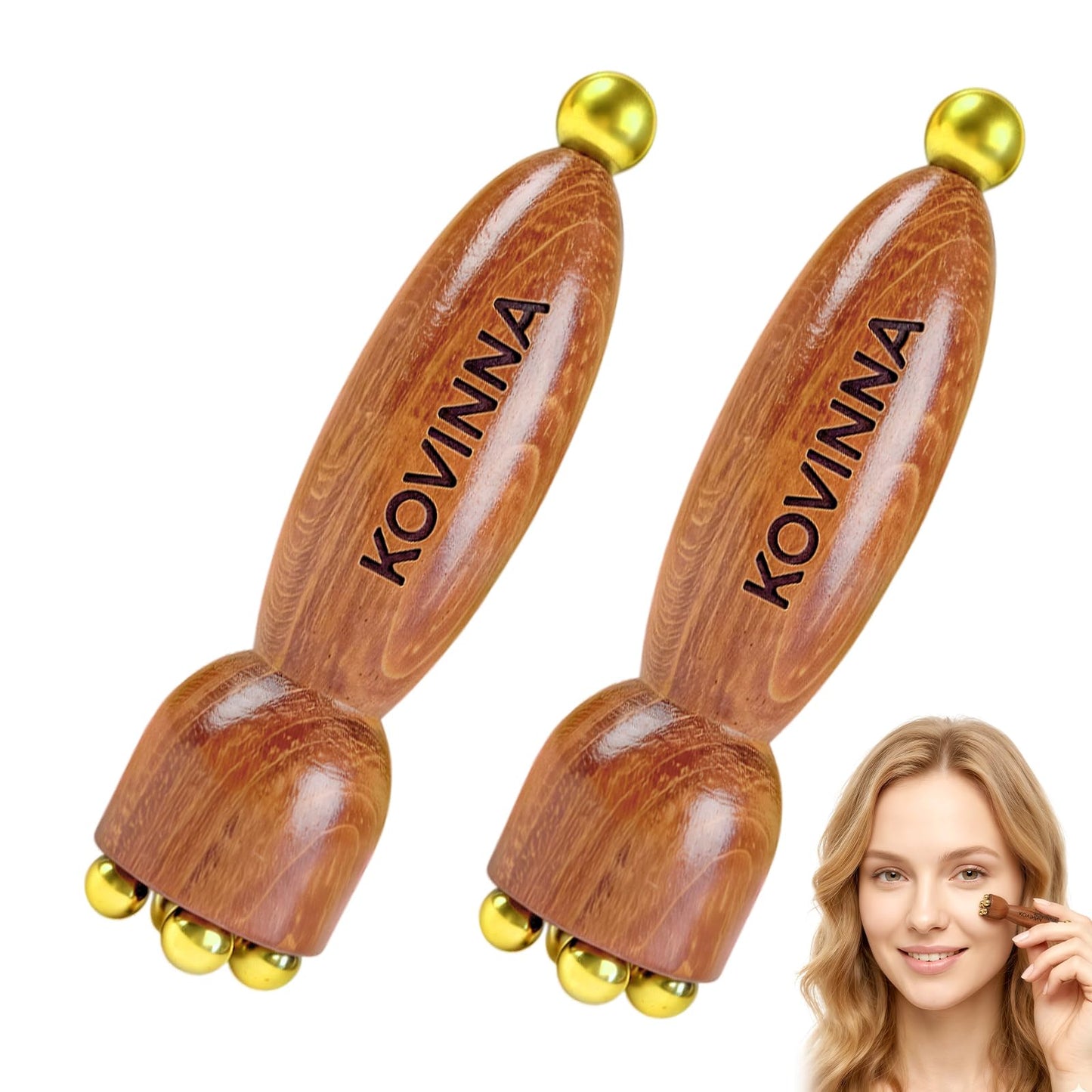 KOVINNA Brass Facial Massage Tool, Eye Massage Stick for Under Eye Gua Sha, Reduces Puffiness, Crow’s Feet & Dark Circles, Traditional Chinese Acupressure Tool, Set of 2