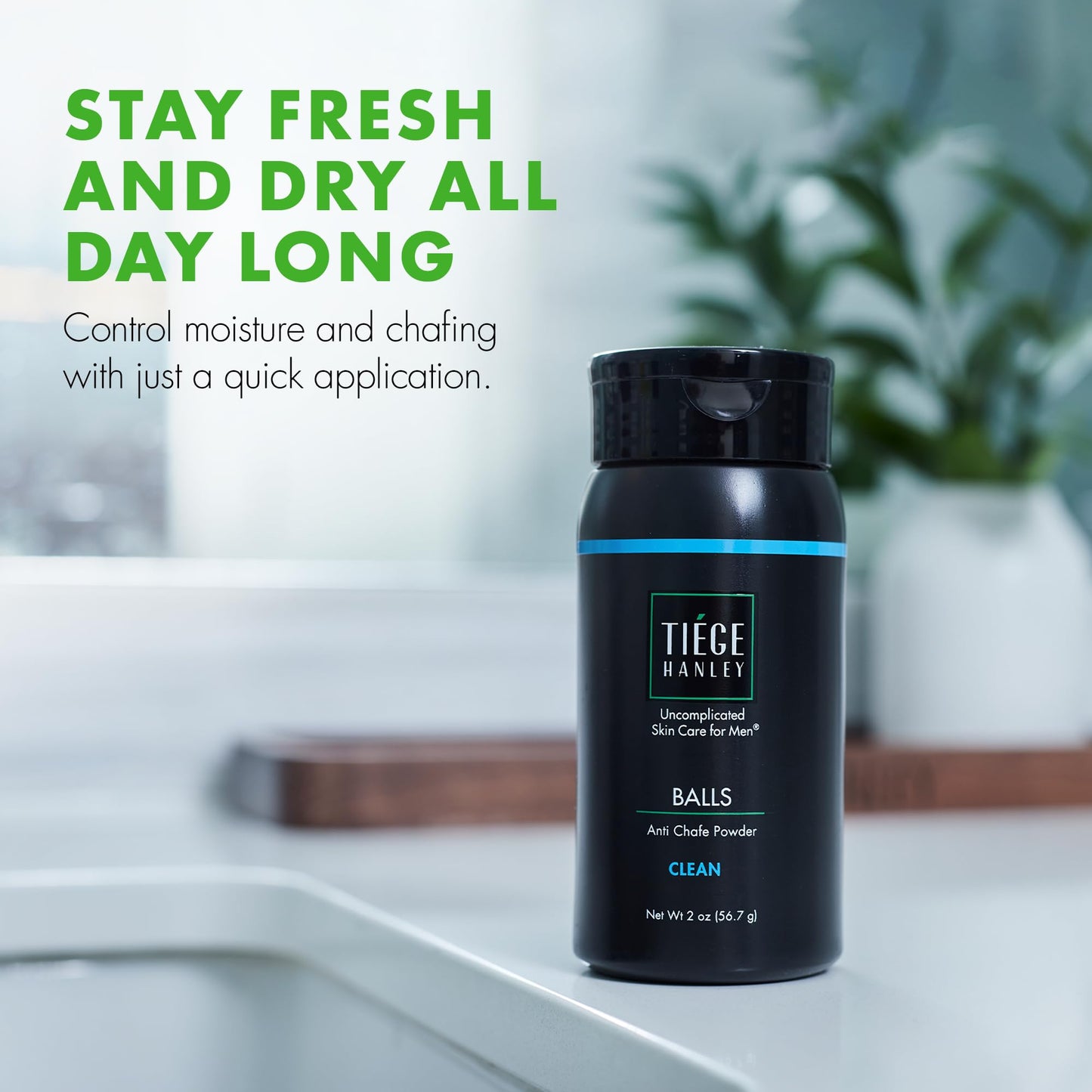 Tiege Hanley Anti-Chafe Powder for Men, Clean Scent, Cooling, 2 Oz