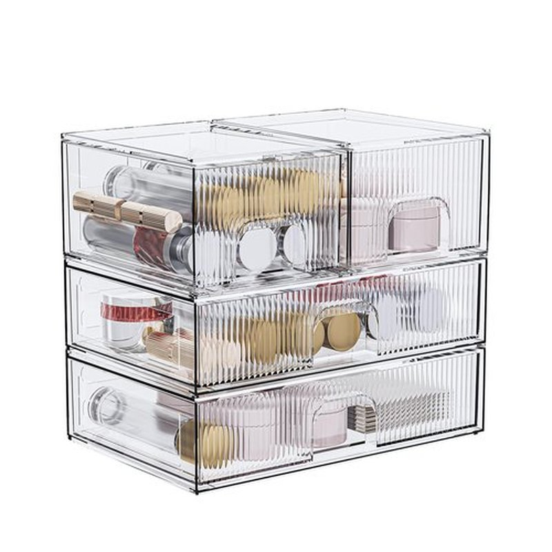 ZHIAI Stackable storage drawer, acrylic storage box for cosmetics and beauty products, suitable for dressing tables, bathrooms, cabinets, storage rooms, bedrooms and home organisation 4 pcs set