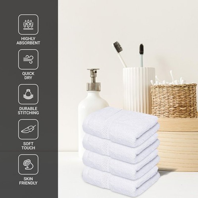 Infinitee Xclusives Premium 100% Cotton Wash Cloths for Showering - Pack of 4, (12x12) Inches - Highly Absorbent, Soft Face Towels, Washcloths Perfect for Bathroom, Hotel, Gym, Spa |Brilliant White|
