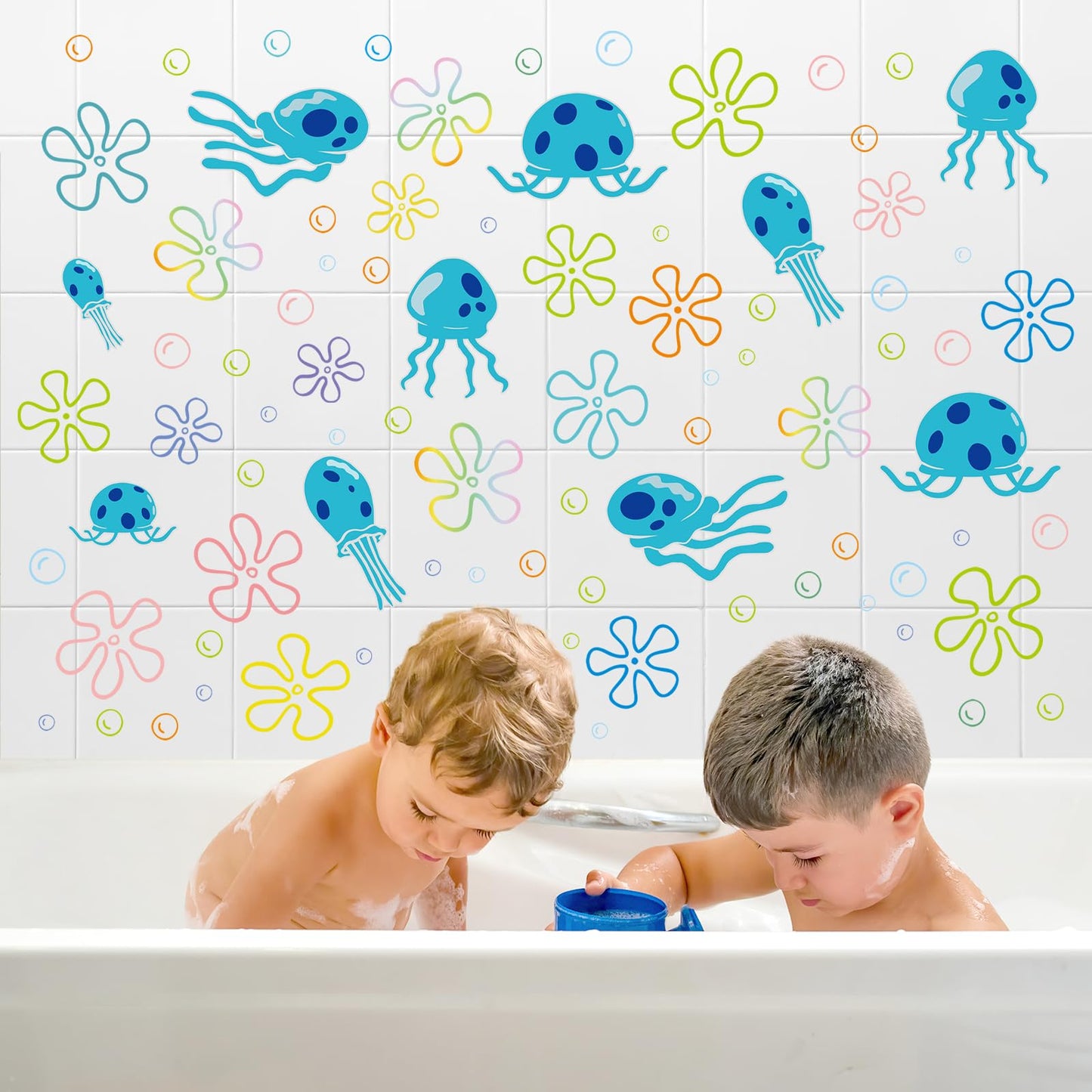 Rotumaty 117 PCS Jellyfish Bubbles Wall Stickers Under The Sea Birthday Party Decorations Ocean Wall Decals Summer Party Supplies Wall Decor for Bathroom Nursery Bedroom Home School Car