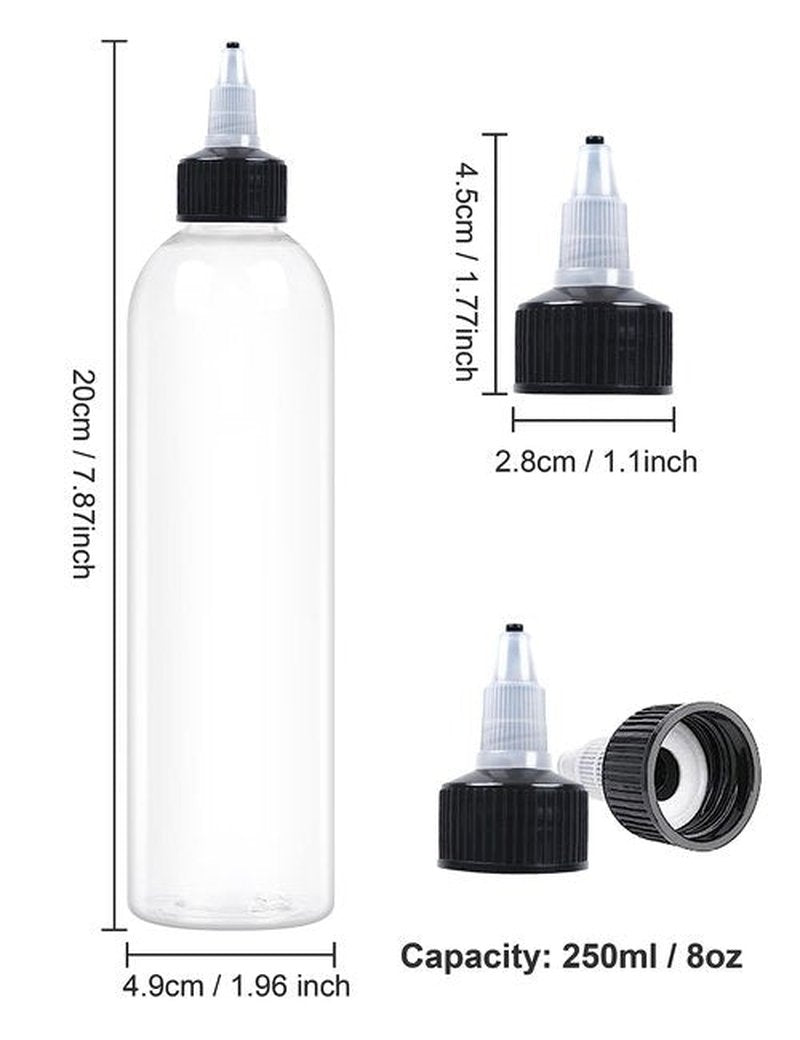 EOSAU 20 Pcs 8oz Plastic Squeeze Bottles with Twist Top Cap, 250ml Clear Dispensing Bottles, Empty Squirt Bottle for Liquids, Sauces, Arts, Crafts, Travel