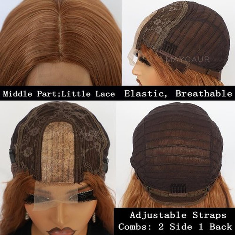 Maycaur Long Wavy Synthetic Lace Front Wig for Women 22 Inch Glueless Wigs Copper Brown Brunette Heat Resistant Soft Fiber Hair for Black Women