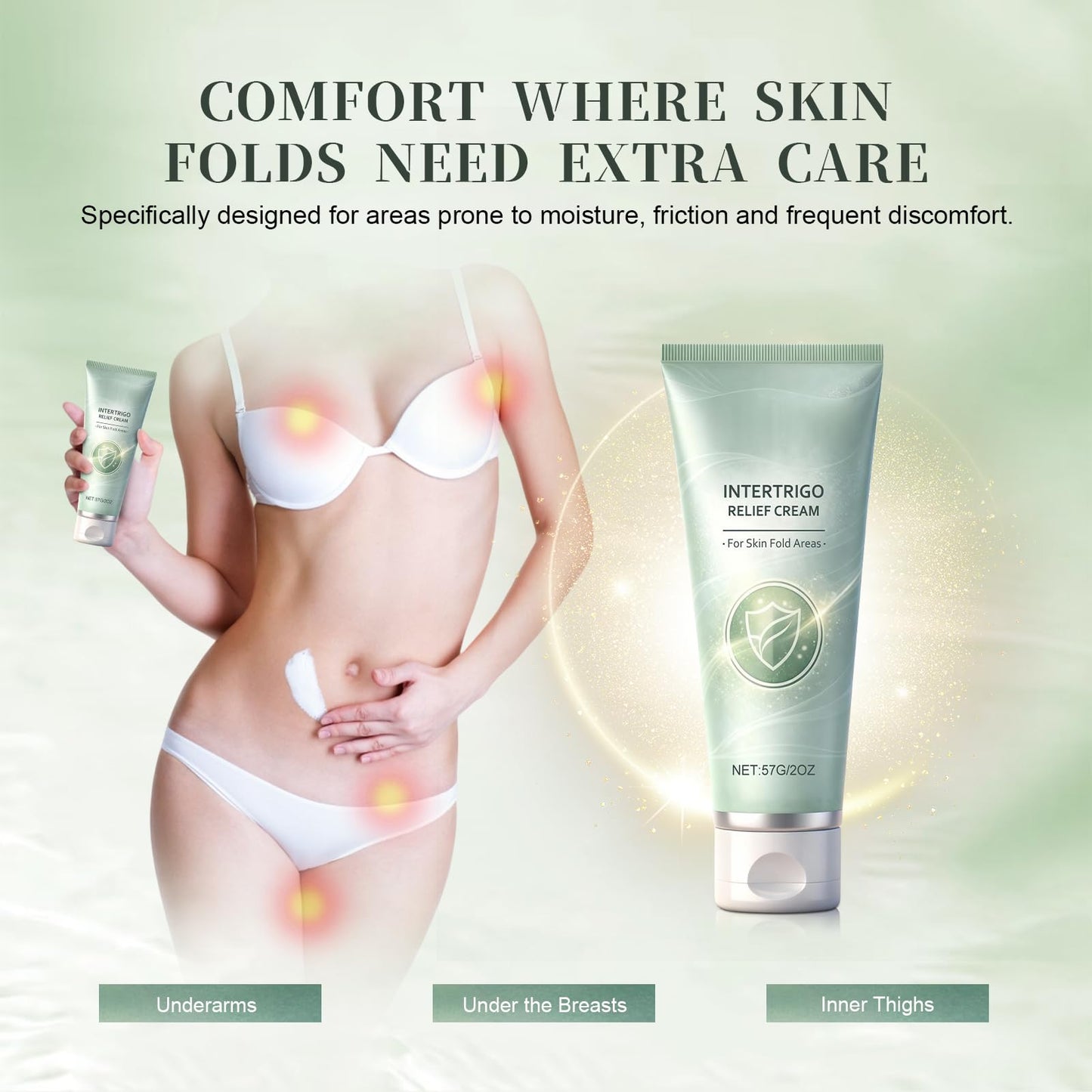 New Intertrigo Cream,Professional Intertrigo Relief Cream, Skin Fold Care & Chafing Support Cream With Zinc Oxide & Undecylenic Acid Helps Soothe Irritated Skin, Moisture & Friction Control (2PCS)