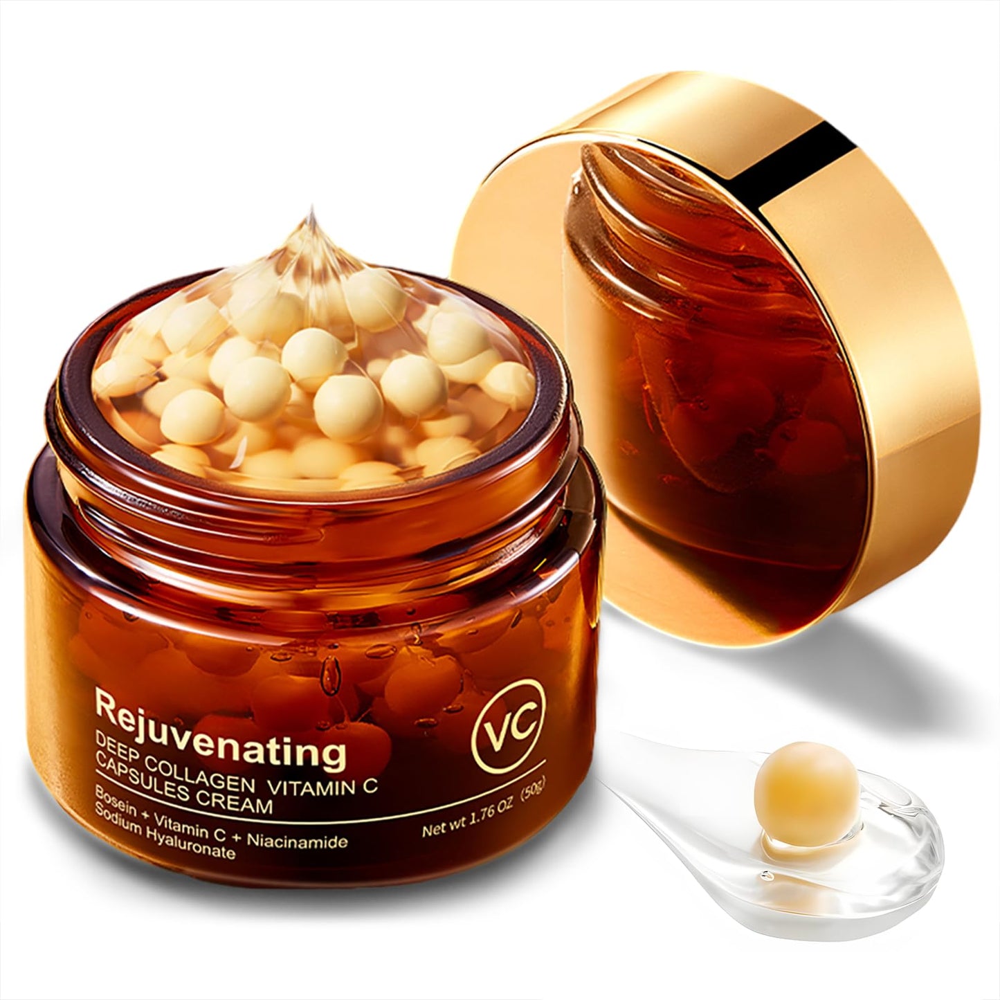 punkten Deep Collagen Vitamin C Capsules Cream 50g,Contains Collagen Vitamin C Niacinamide Sodium Hyaluronate Long-lasting Moisture,Reduce Wrinkles & Dullness Capsules Face Cream