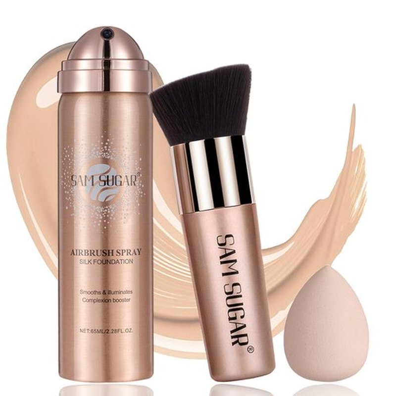 Airbrush Foundation Makeup Spray,Full Coverage Foundation for Waterproof Breathable,Natural Matte Finish, Concealer Moisturizing Foundation for Mature Skin,Brush & Powder Puff Include(Nude)