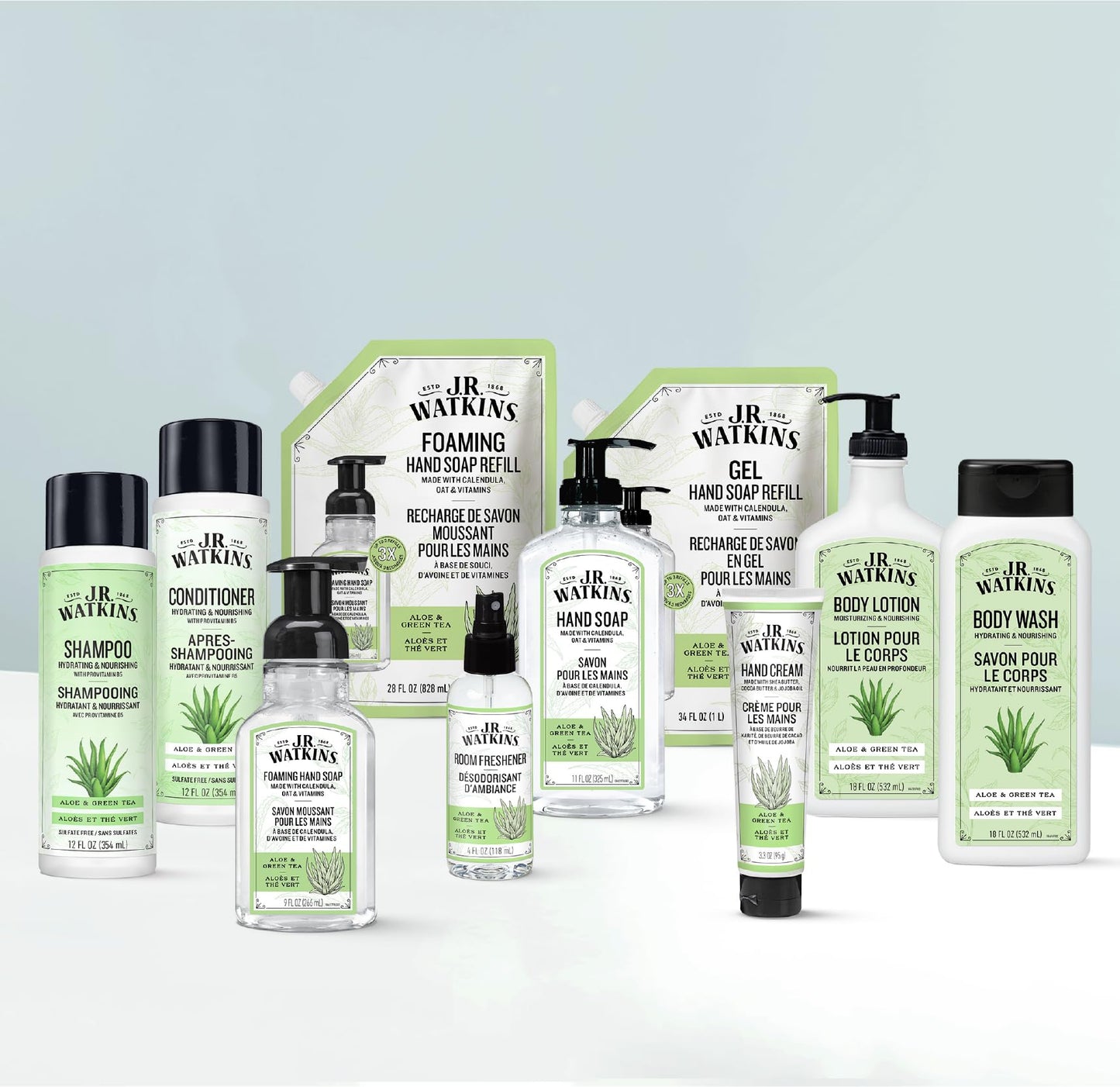 J.R. Watkins Foaming Hand Soap Refill, Moisturizing Foam Hand Wash, Formulated with Plant-Based Cleansers, Alcohol-Free, Cruelty-Free, Aloe & Green Tea, 28 fl oz, 2 Pack