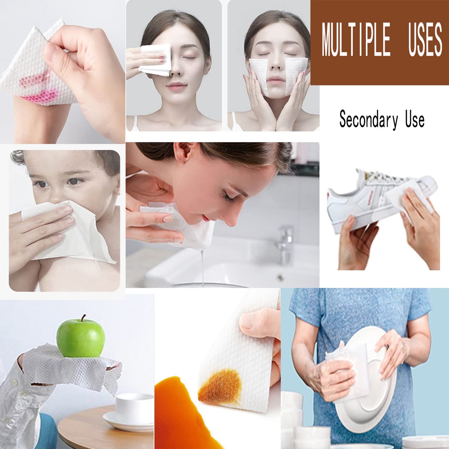 Cotton Facial Dry Wipes 100 Count, Deeply Cleansing Disposable Face Towel Cotton Tissue, Multi-Purpose for Skin Care, Facial Tissue for Cleansing, Skincare and Makeup Remover,Make-up Wipes