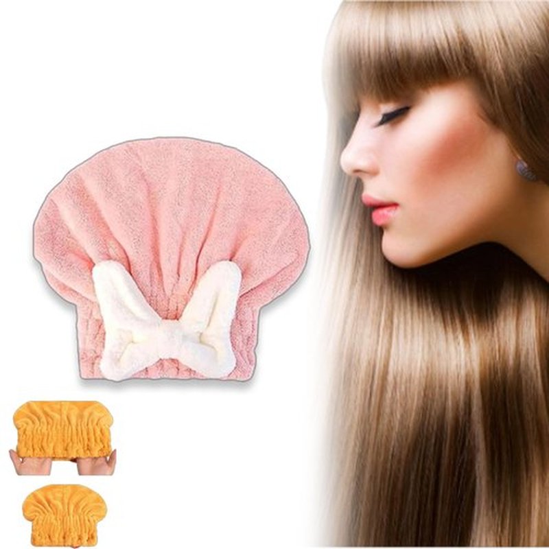 MYNOCK New Super Absorbent Hair Towel Wrap for Wet Hair, Efficient Hair Towel, Soft Absorbent Quick Drying Cap with Bow-Knot,Microfiber Super Absorbent Hair Towel Wrap (Pink, 1pcs)
