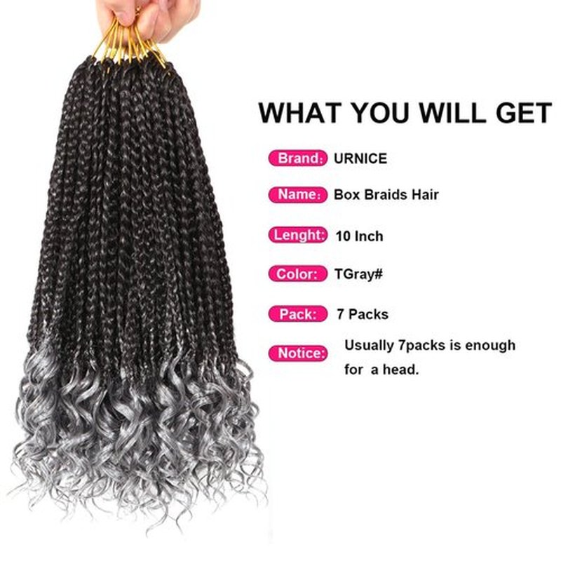7 Packs Goddess Box Braids Crochet Hair 10 Inch Crochet Braids with Curly Ends Bohemian Crochet Hair Hair for Black Women (10 Inch 7Pack, Tgray)