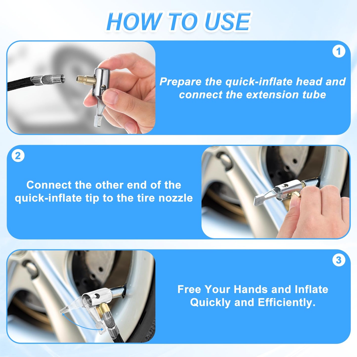 Alrhso 2 Pcs Tire Inflator Hose Adapter Lock on Air Chuck Locking, Metal Locking Air Chuck with Standard Tire Valve Thread No Leakage Inflating Nozzle for Portable Tires Pump, Airs Compressor