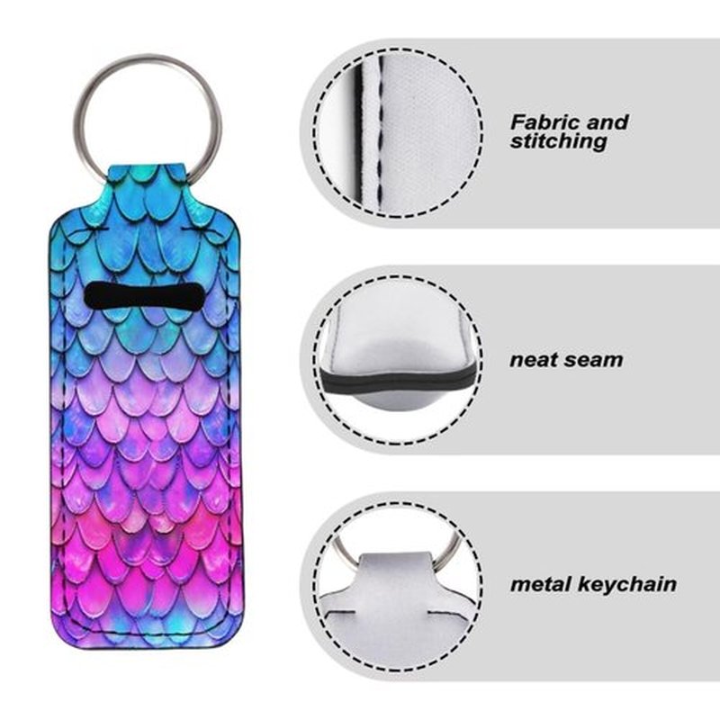 SEANATIVE Mermaid Scales 5 PCS Lipstick Holder Keychain Chapstick Holder Lip Balm Holder Keyring Portable Neoprene Lipstick Holder Lipstick Pouch with Metal Key Ring for Travel Carry Lipstick