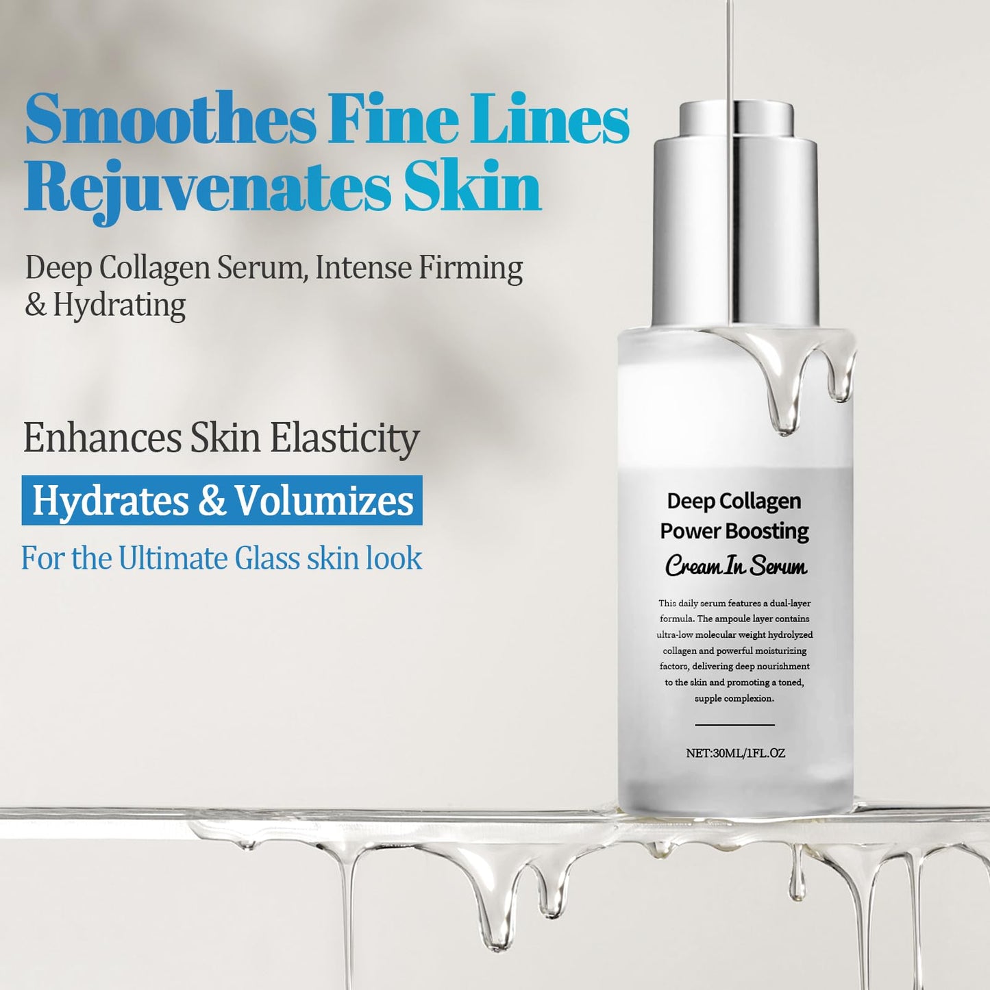 30ML Deep Collagen Anti-Wrinkle Serum, Intense Firming & Hydrating Treatment Anti Aging Face Serum with Hyaluronic Acid, Elasticity for Aged Skin
