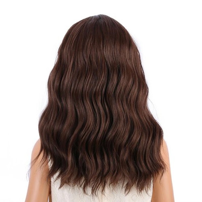 Edivd Mixed Brown Wig for Child Short Chocolate Brown Wig with Air Bangs for Girls Short Brown Wavy Curly Wig for Kids Heat Resistant Synthetic Wig with Wig Cap